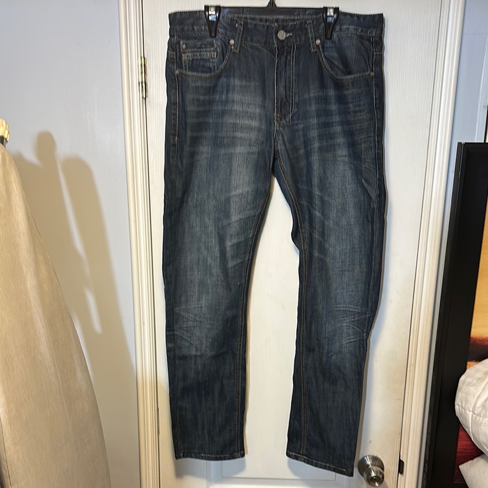 Nevada Blue Straight Jeans with Vintage Fading 32x32